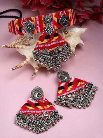Handwoven Design Tribal Filigree Design Oxidised Silver Plated Afghan Jewellery Set