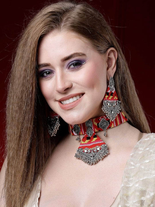 Handwoven Design Tribal Filigree Design Oxidised Silver Plated Afghan Jewellery Set