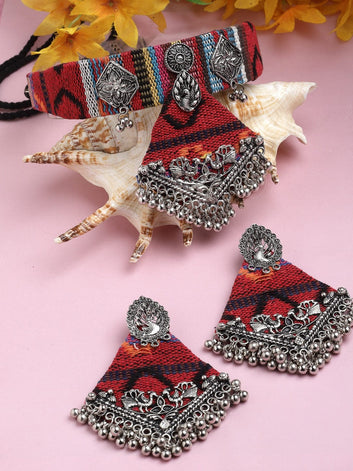 Handwoven Design Tribal Filigree Design Oxidised Silver Plated Afghan Jewellery Set