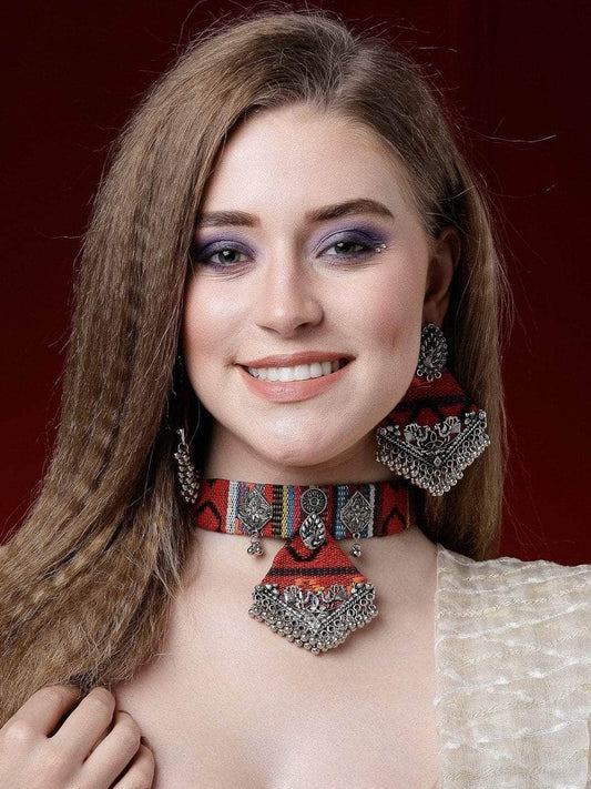 Handwoven Design Tribal Filigree Design Oxidised Silver Plated Afghan Jewellery Set