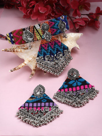 Handwoven Design Tribal Filigree Design Oxidised Silver Plated Afghan Jewellery Set
