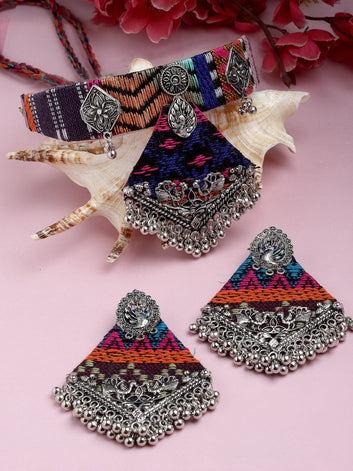 Handwoven Design Tribal Filigree Design Oxidised Silver Plated Afghan Jewellery Set