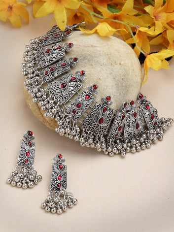 Red Stones Studded Floral Design Saujanya Jewellery Set