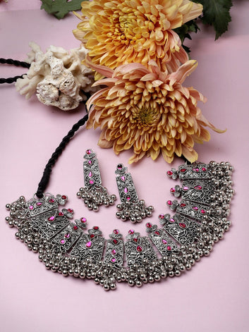 Pink Stones Studded Floral Design Saujanya Jewellery Set