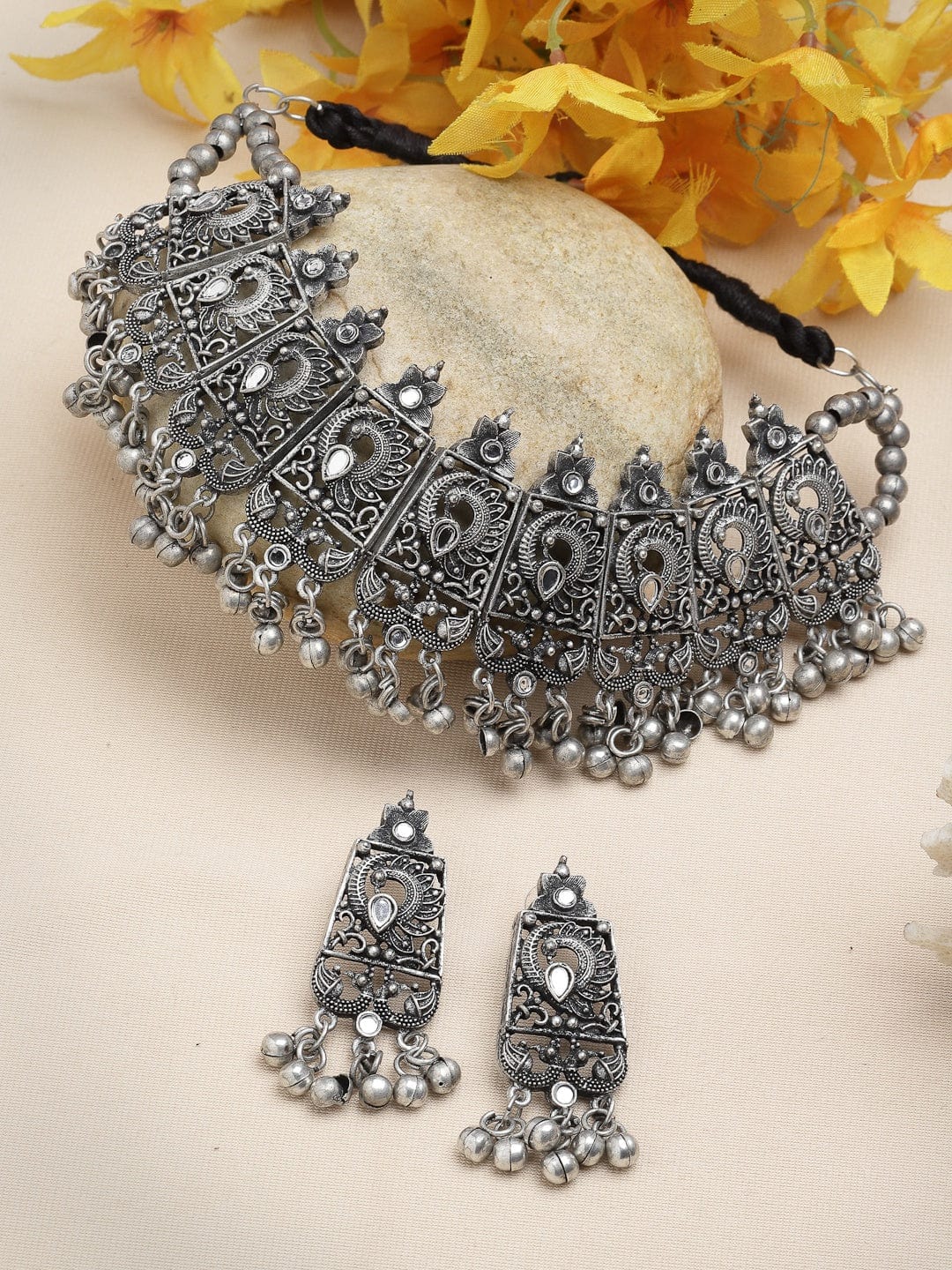 Mirrors Studded Peacock Design Saujanya Jewellery Set