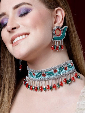 Handcrafted Mirror Studded Haldi-Mehendi Design Contemporary Jewellery Set