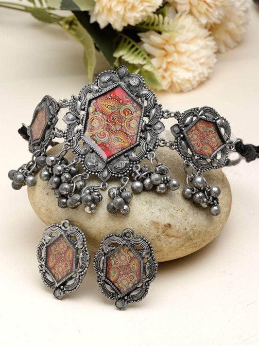 Handcrafted Meenakari Work Afghan Antique Design Oxidised Silver Plated Jewellery Set