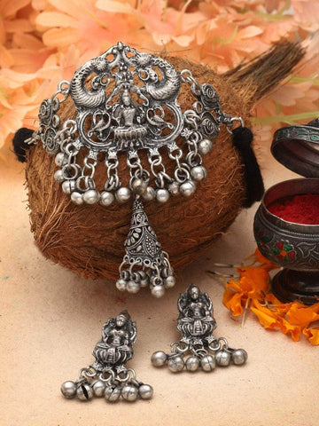 Ghungroo Studded Filigree Work Oxidised Silver Plated Handcrafted Antique Jewellery Set