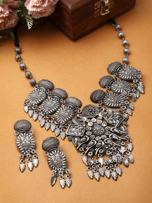Silver Plated Ghungroo Studded Oxidised Jewellery Set