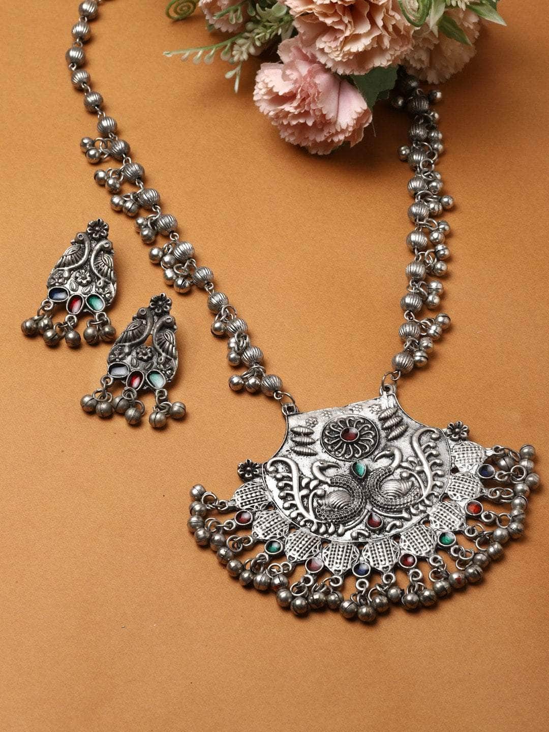 Multi Colored Meenakari Work Silver Plated Jewellery Set