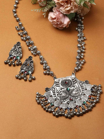 Multi Colored Meenakari Work Silver Plated Jewellery Set