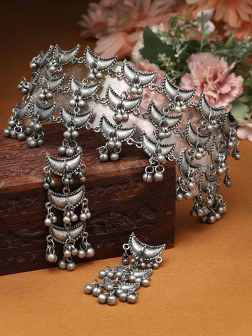 Silver Plated Ghungroo Studded Oxidised Jewellery Set
