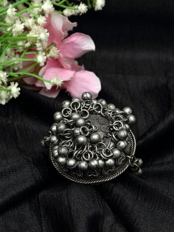 Ghungroo Studded Oxidised Silver Plated Handcrafted Tribal Finger Ring