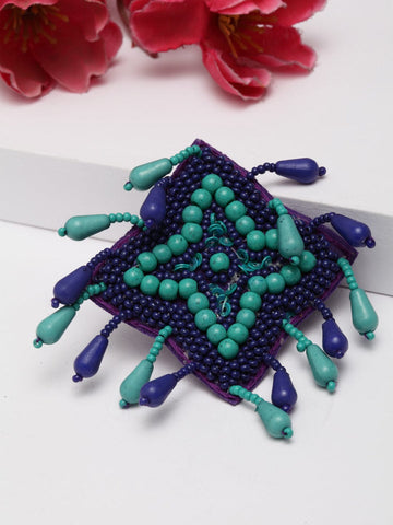 Turquoise Blue Pearls and Sequins Studded Contemporaray Design Finger Ring