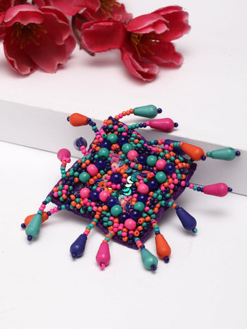 MultiColoured & Silver-Toned Pearls and Sequins Studded Finger Ring