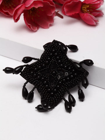 Black & Silver-Plated Brass Pearls & Sequins Contemporary Afghan Finger Ring