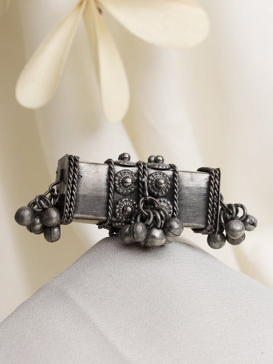 Oxidised Silver-Plated Ghungroo Studded Beaded Finger Ring