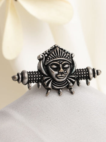 Silver-Plated Temple Design Oxidised Tribal Finger Ring