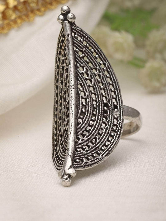 Antique Design Oxidised Silver Plated Finger Ring