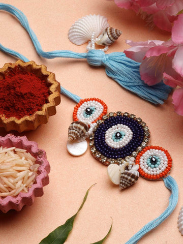 Handcrafted  Evil Eye Rakhi with Roli-Chawal