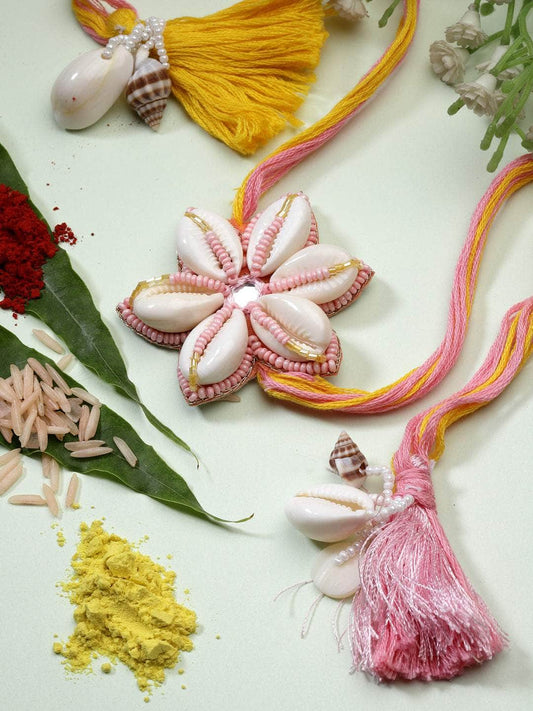 Handcrafted Cowri Rakhi with Roli-Chawal