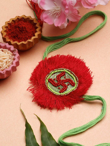 Handcrafted Swastik Rakhi with Roli-Chawal