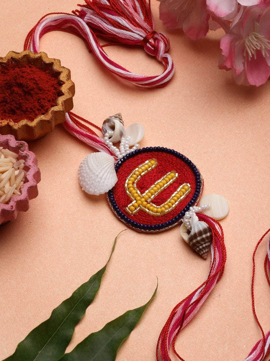 Handcrafted Trishul Rakhi with Roli-Chawal
