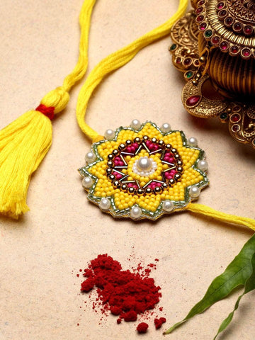 Handcrafted Silk Multi Strand Rakhi with Roli-Chawal