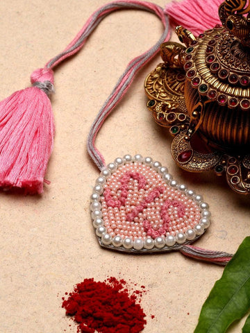 Handcrafted Sister Pearl Studded Multi Strand Rakhi with Roli-Chawal