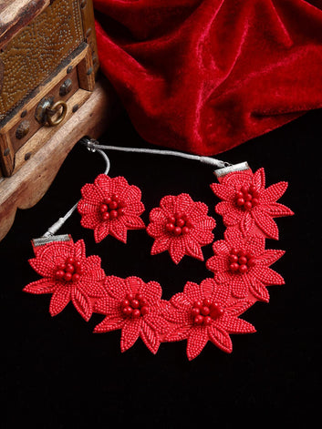 Handcrafted Red Floral Design Jewellery Set