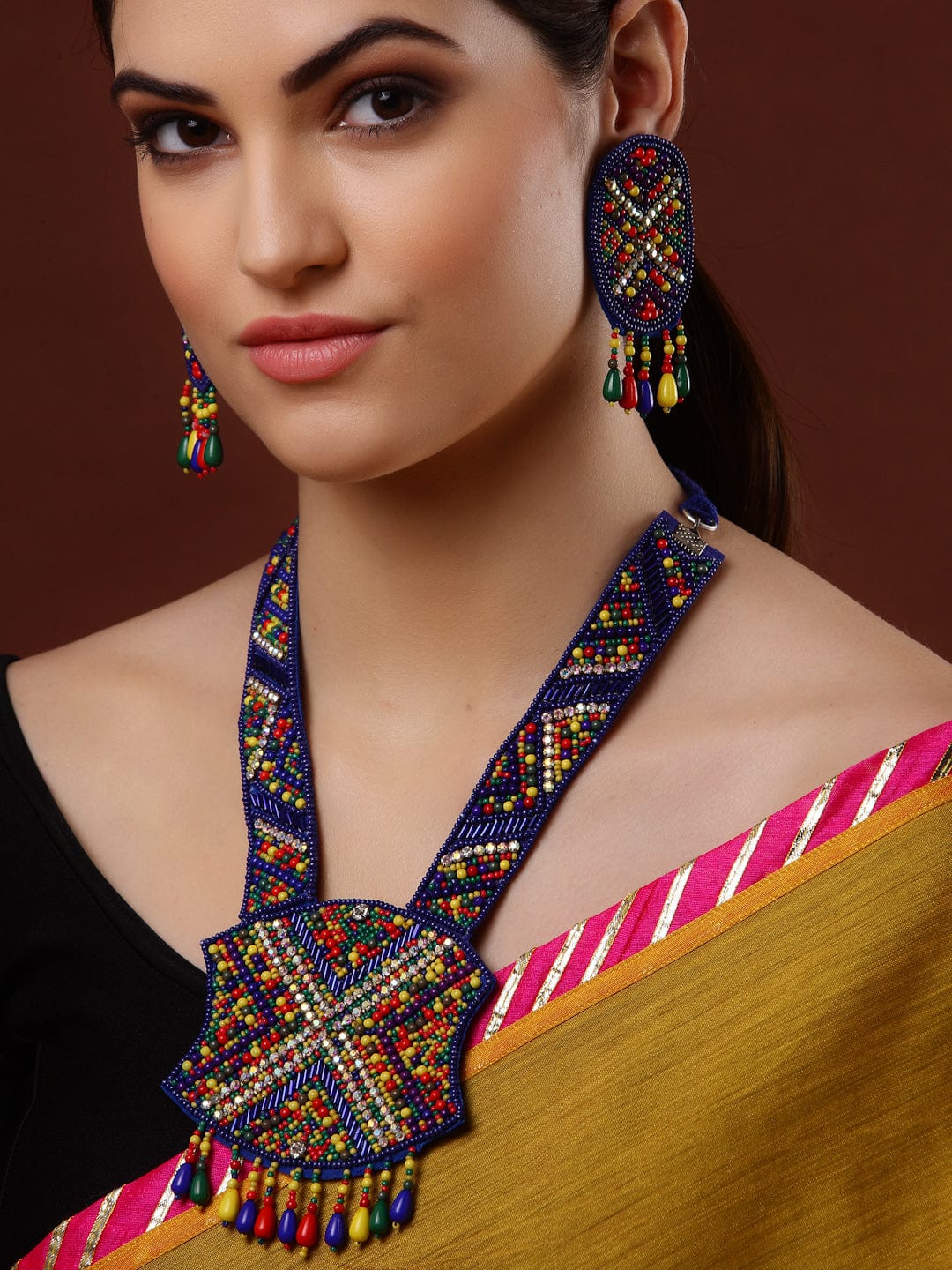 Multi Color Crystals & Pearls Beaded Embroidered Handcrafted Jewellery