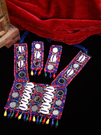 Blue & Pink Bead-Studded Handcrafted Jewellery Set