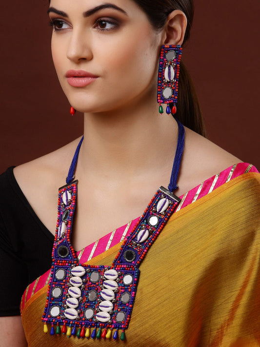 Blue & Pink Bead-Studded Handcrafted Jewellery Set