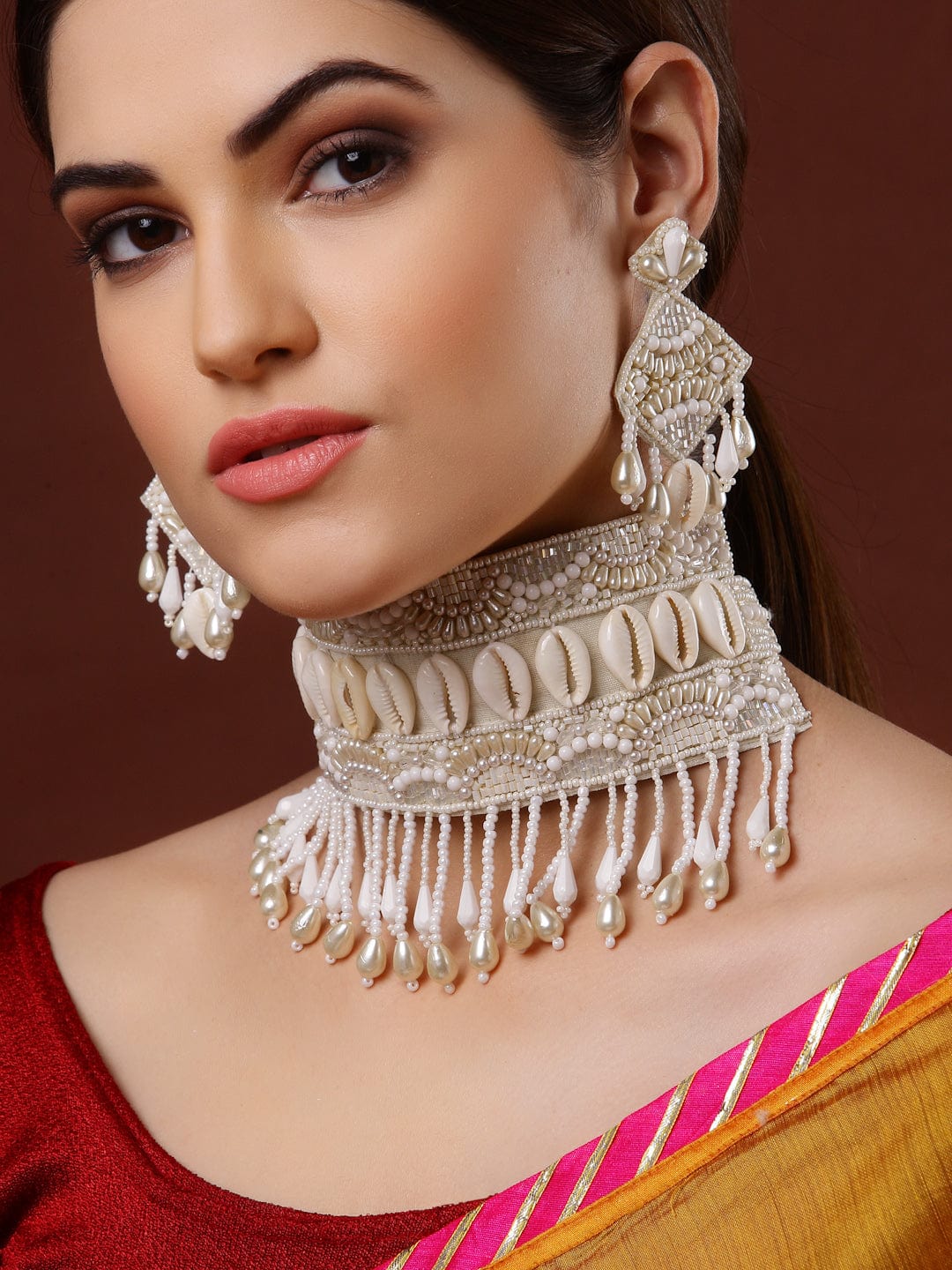 Pearls & Cowri Studded Handcrafted Jewelry Set