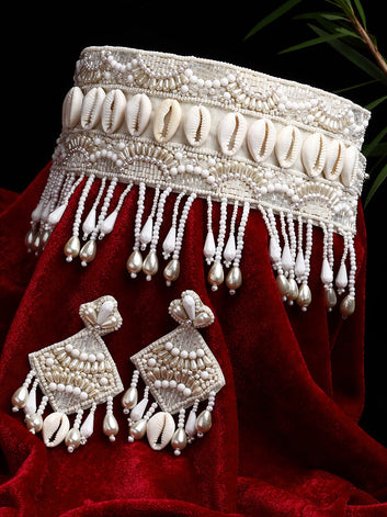 Pearls & Cowri Studded Handcrafted Jewelry Set