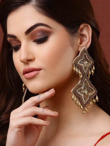 Gold-Toned Contemporary Drop Earrings